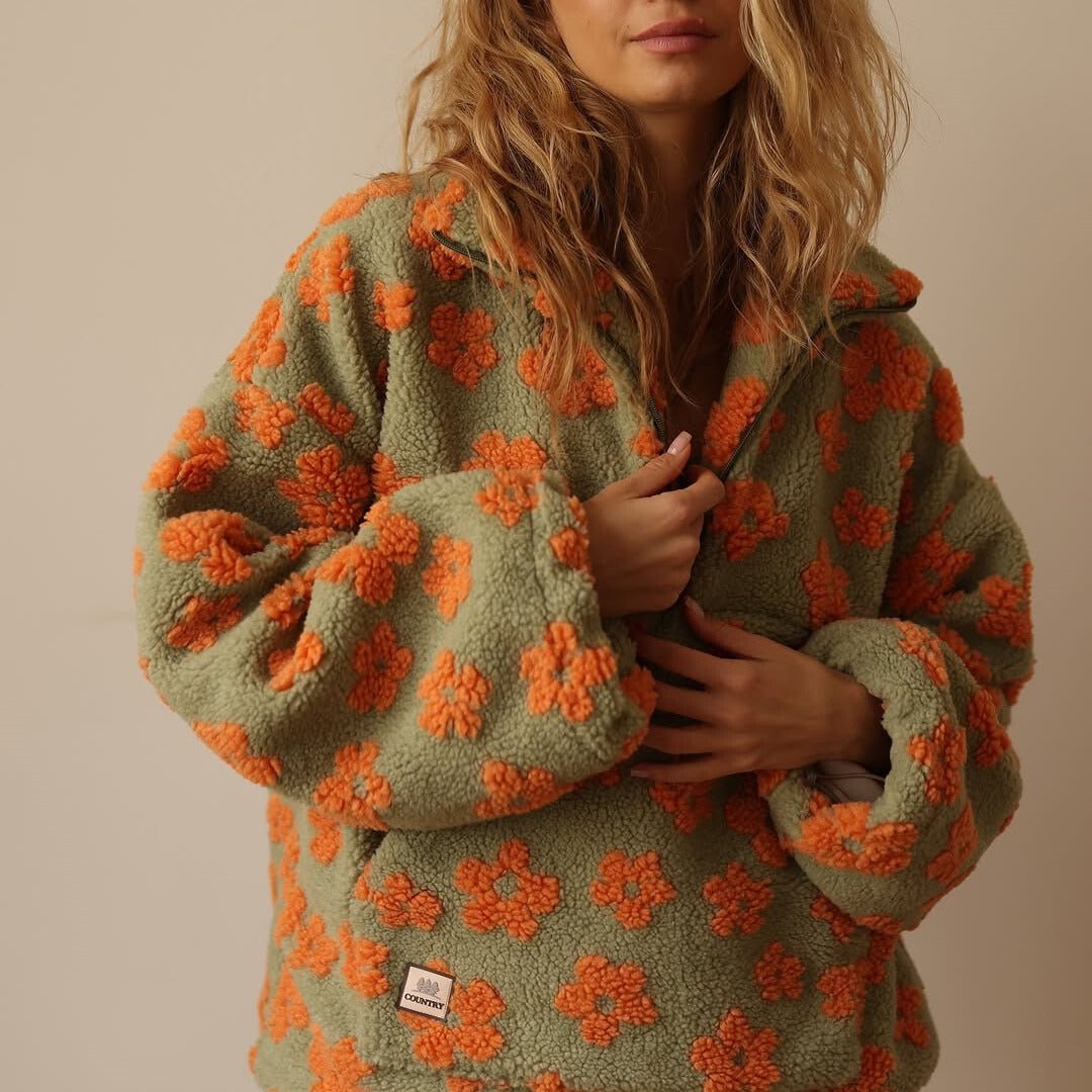 Allison | Women's Sherpa Fleece Jacket with Floral Print and Half Zip