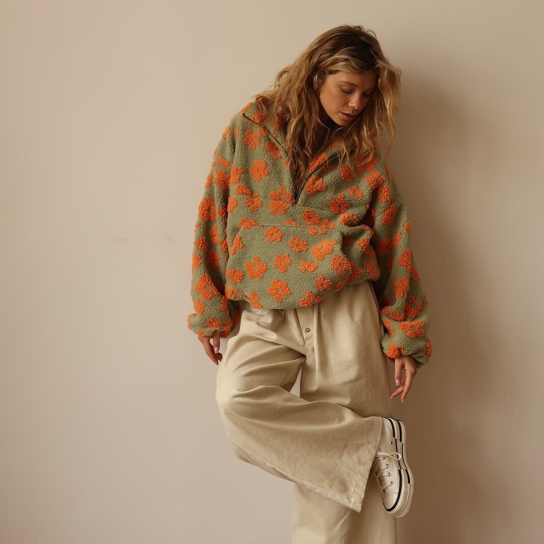 Allison | Women's Sherpa Fleece Jacket with Floral Print and Half Zip