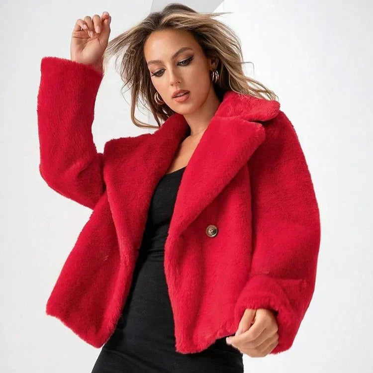 Freya | Women's Cropped Faux Fur Jacket - Notch Lapel Open Front