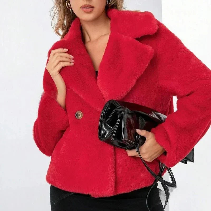 Freya | Women's Cropped Faux Fur Jacket - Notch Lapel Open Front