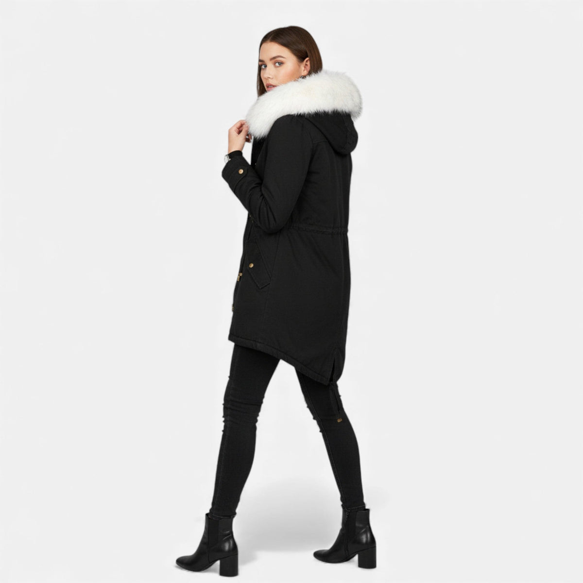 Jenna | Women's Winter Jacket with Faux Fur Hood and Drawstring Waist