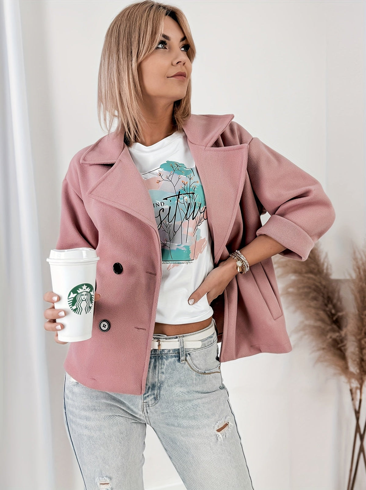 Genevieve | Effortless Cropped Pea Coat with Notched Lapel