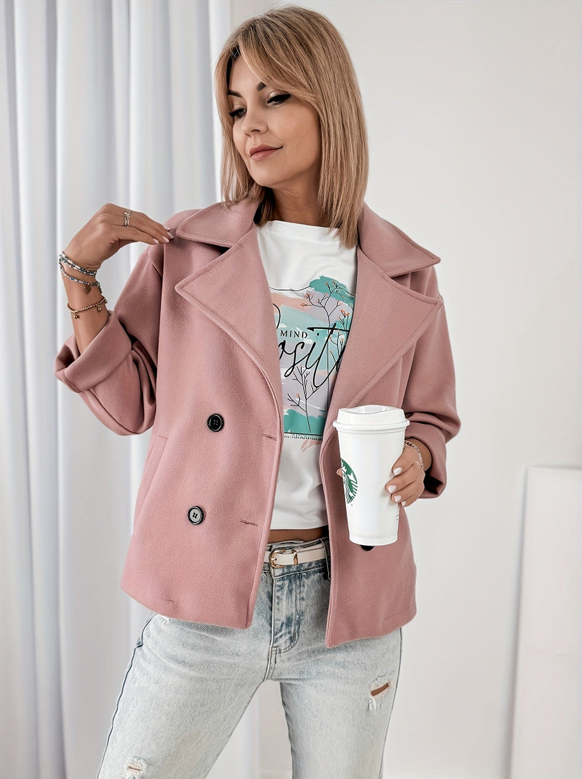 Genevieve | Effortless Cropped Pea Coat with Notched Lapel