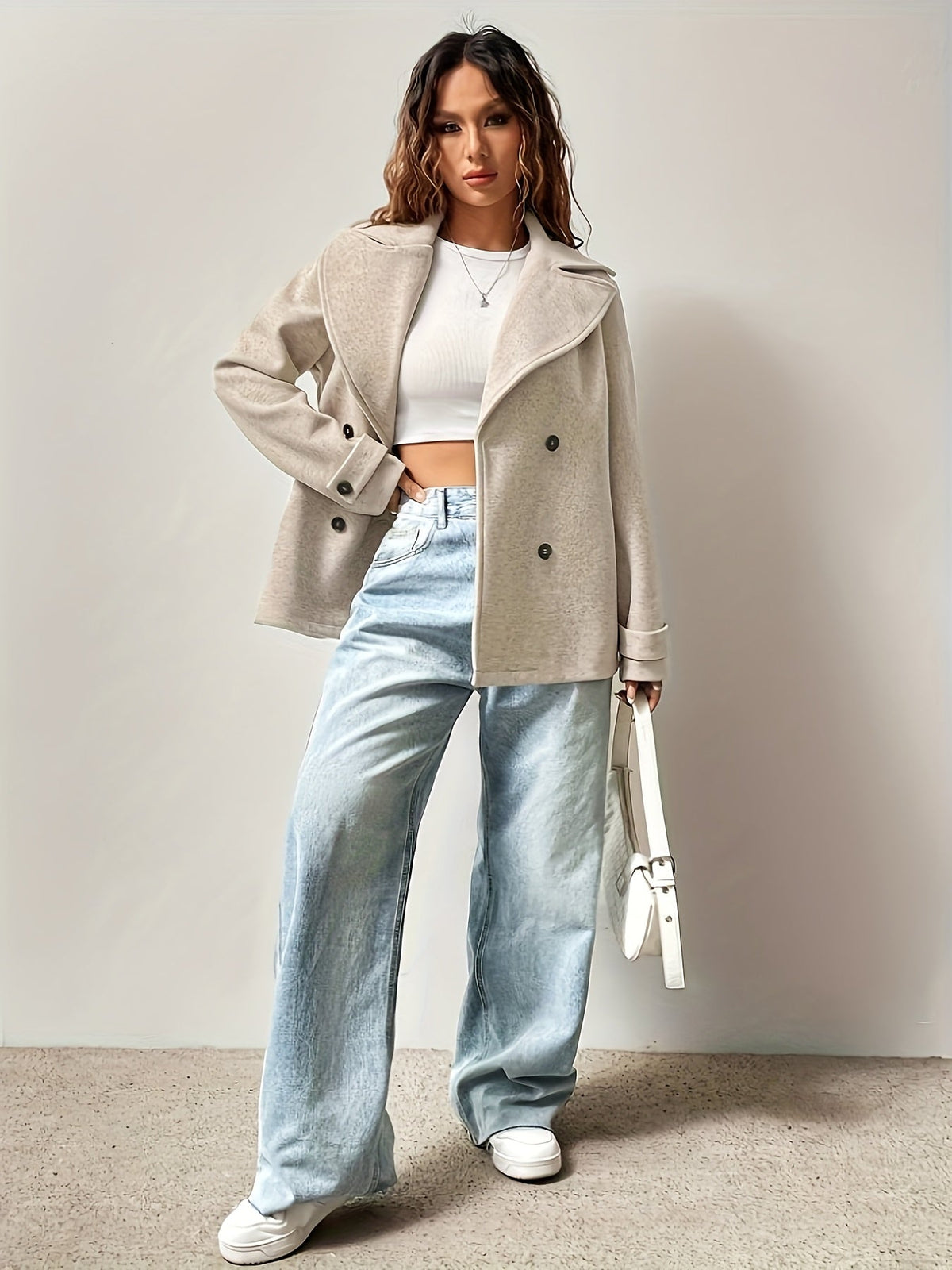 Harper | Elegant Oversized Wool Pea Coat with Notched Lapel