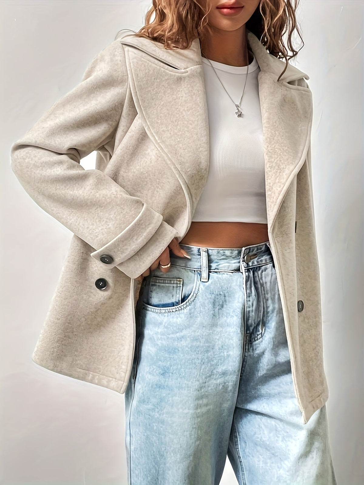 Harper | Elegant Oversized Wool Pea Coat with Notched Lapel