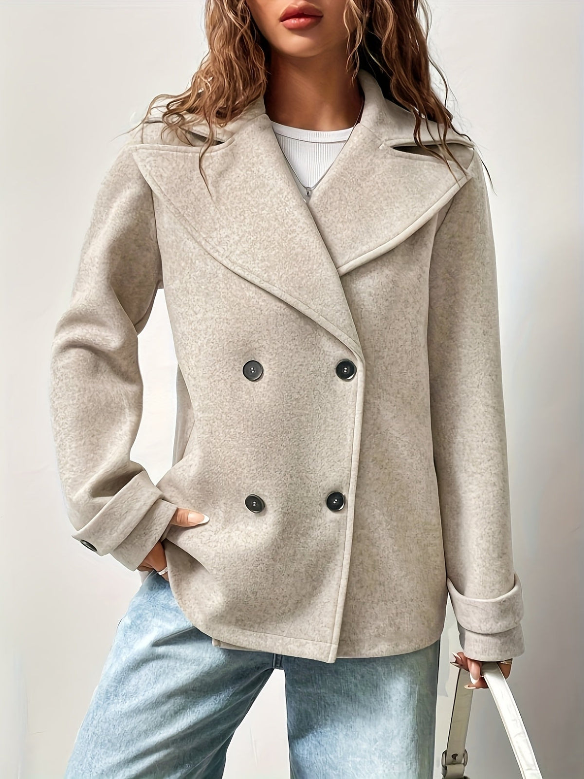 Harper | Elegant Oversized Wool Pea Coat with Notched Lapel