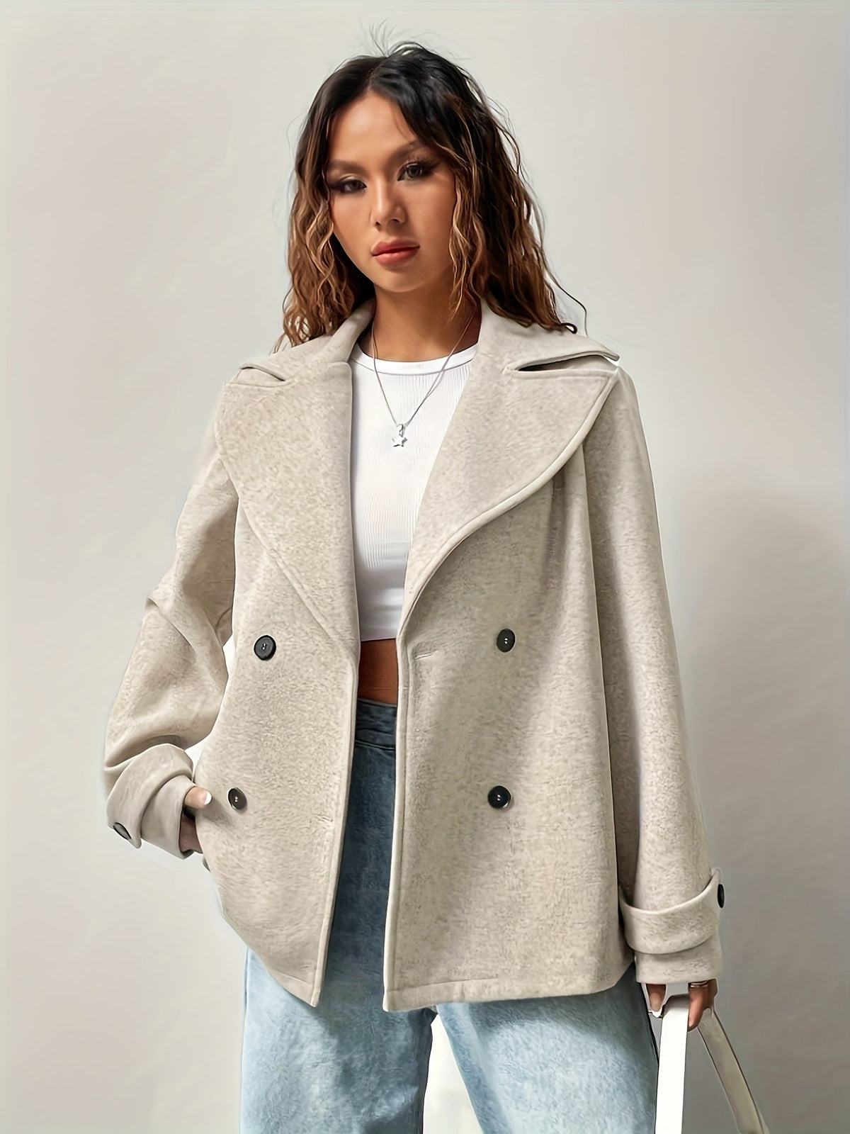 Harper | Elegant Oversized Wool Pea Coat with Notched Lapel