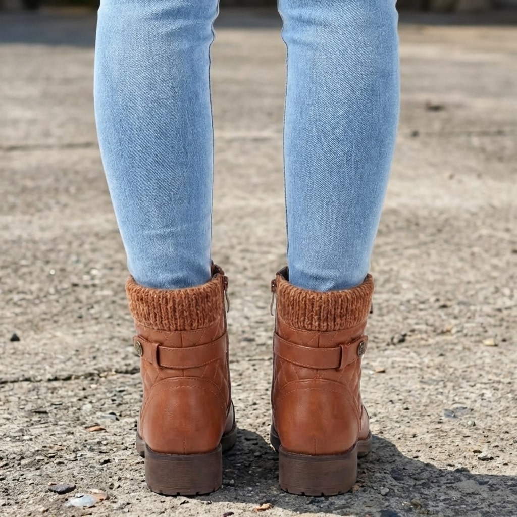 Hazel | Women's Leather Ankle Boots - Quilted Lace Up
