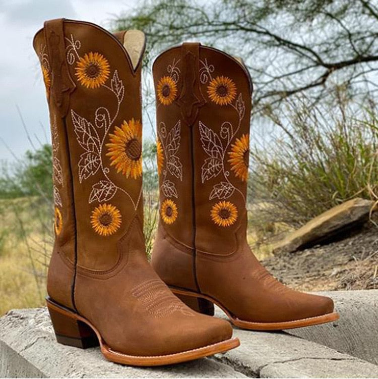 Isla | Women's Western Cowboy Boots - Embroidered Tall Shaft