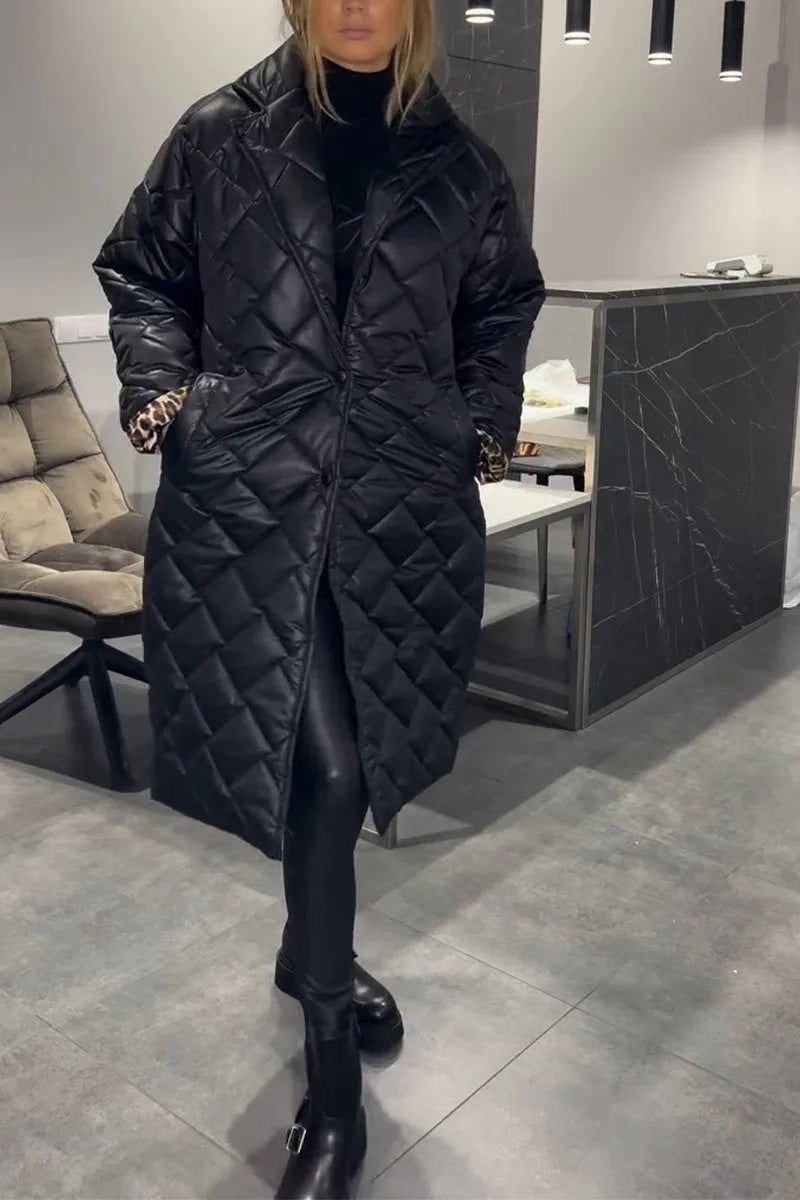 Isla | Reversible Oversized Quilted Long Coat with Leopard Lining