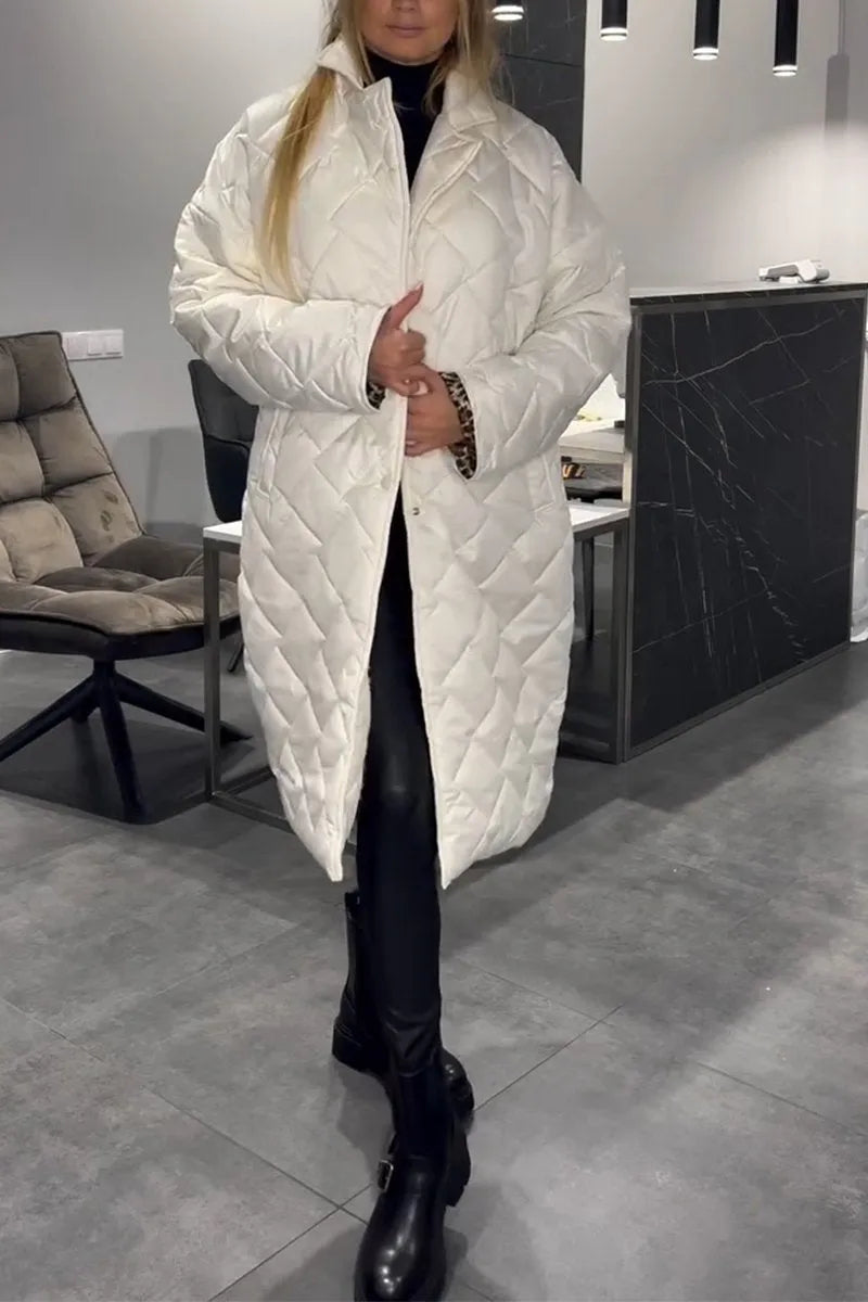 Isla | Reversible Oversized Quilted Long Coat with Leopard Lining