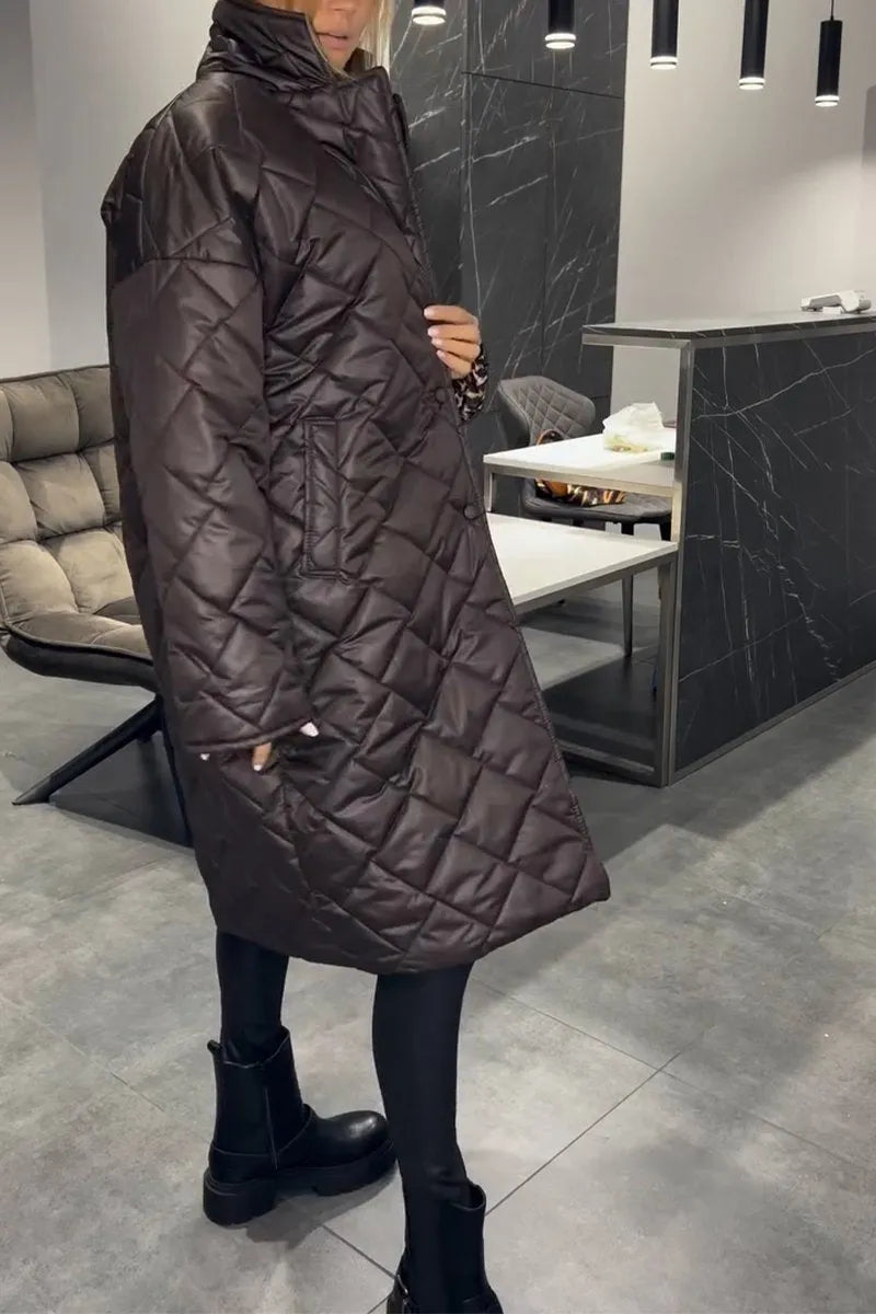 Isla | Reversible Oversized Quilted Long Coat with Leopard Lining
