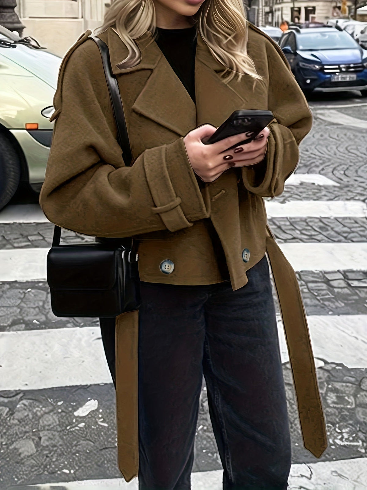 Josephine | Effortless Oversized Wool Pea Coat with Self-Tie Belt