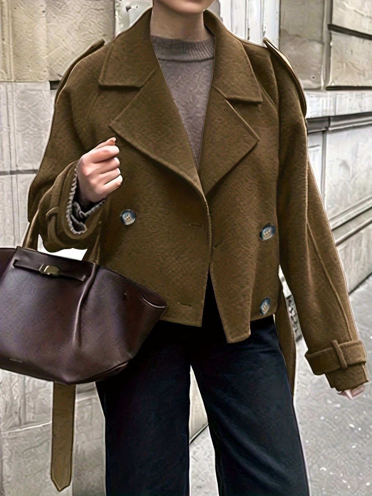 Josephine | Effortless Oversized Wool Pea Coat with Self-Tie Belt