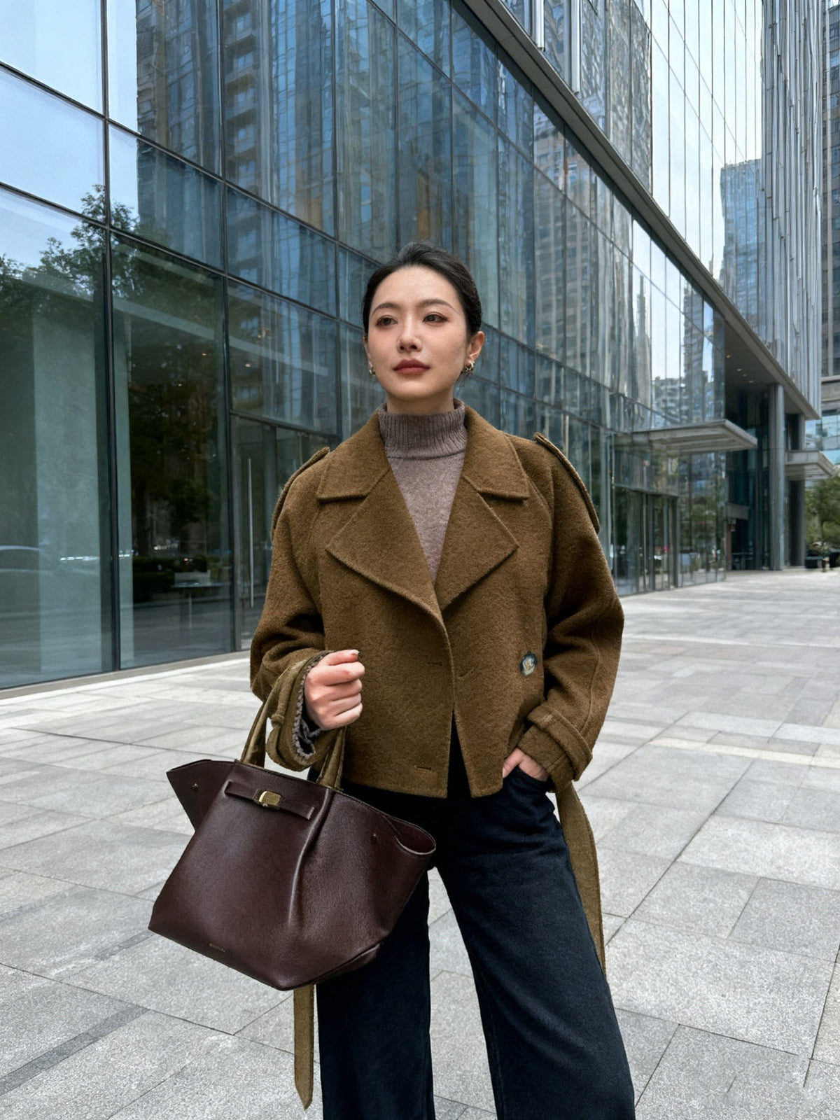 Josephine | Effortless Oversized Wool Pea Coat with Self-Tie Belt