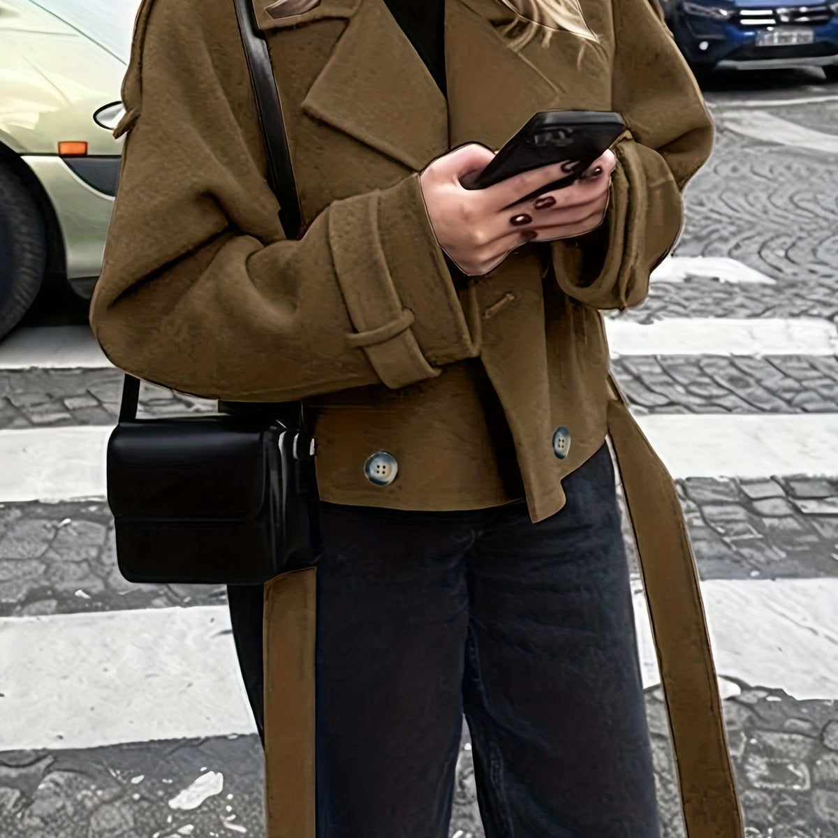 Josephine | Effortless Oversized Wool Pea Coat with Self-Tie Belt