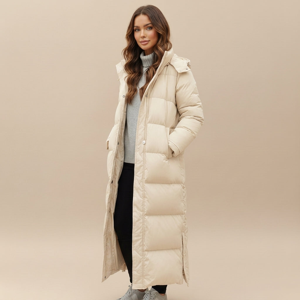 Juno | Women's Long Puffer Jacket - Hooded Zip Front