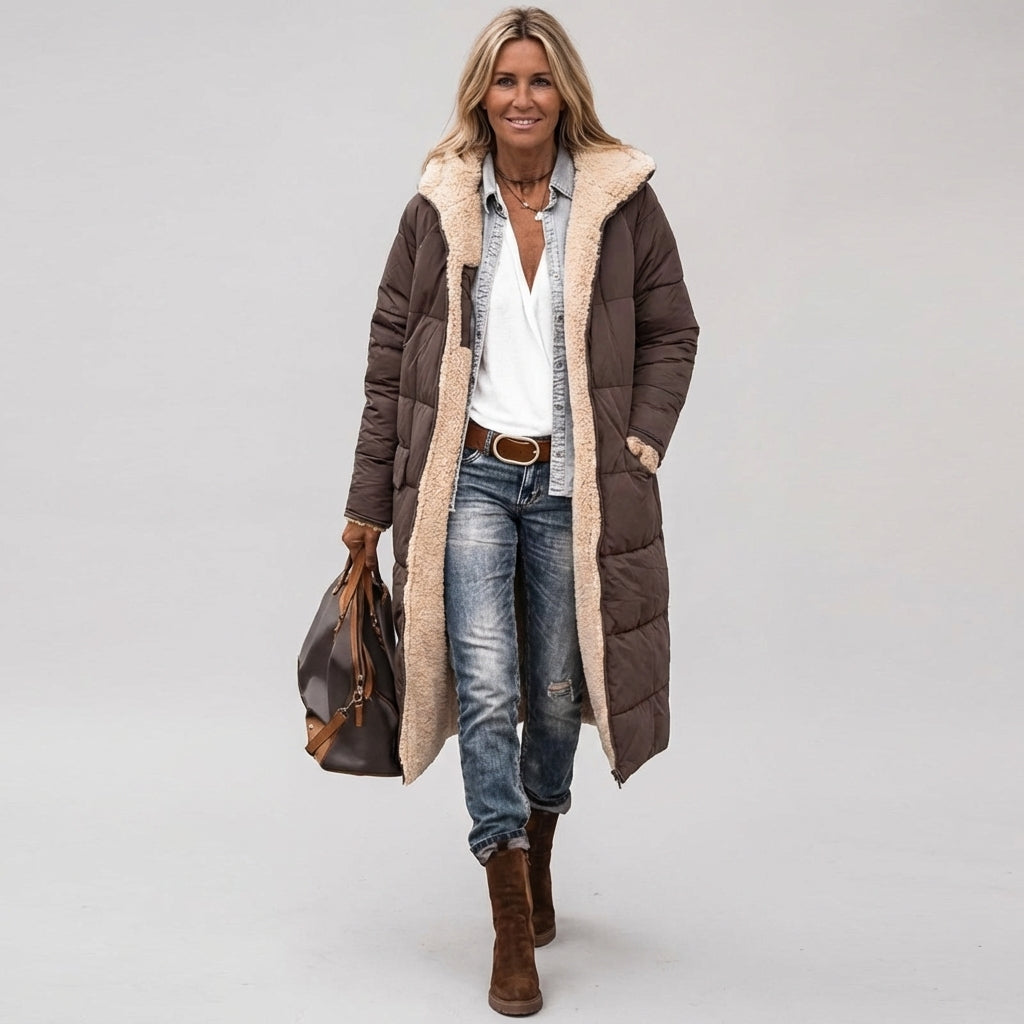 Katarina | Cozy Reversible Long Puffer Teddy Coat