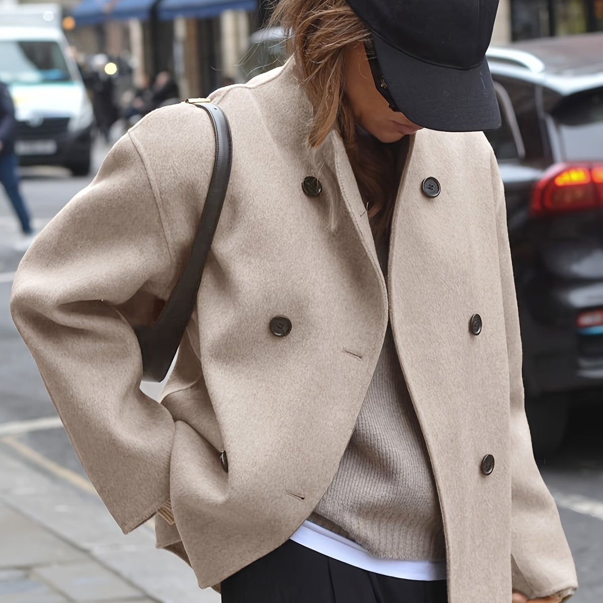 Katherine | Effortless Oversized Wool Pea Coat with Stand Collar