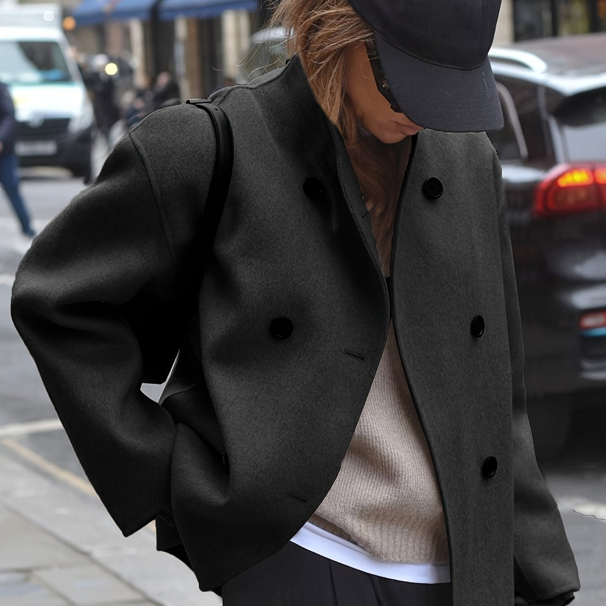 Katherine | Effortless Oversized Wool Pea Coat with Stand Collar
