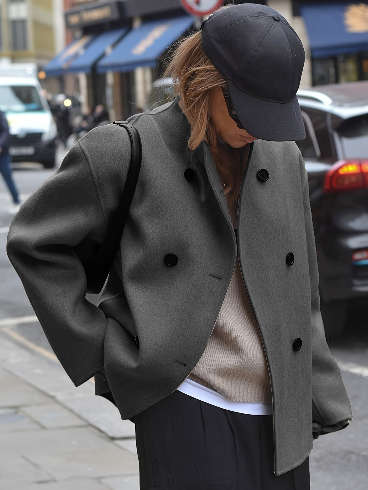 Katherine | Effortless Oversized Wool Pea Coat with Stand Collar