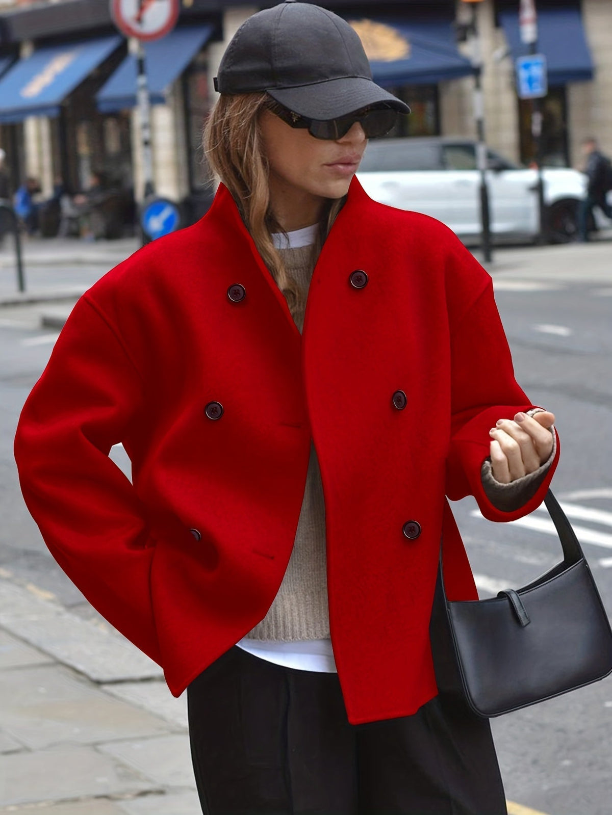 Katherine | Effortless Oversized Wool Pea Coat with Stand Collar