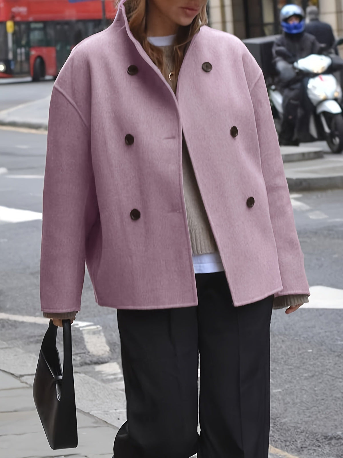Katherine | Effortless Oversized Wool Pea Coat with Stand Collar