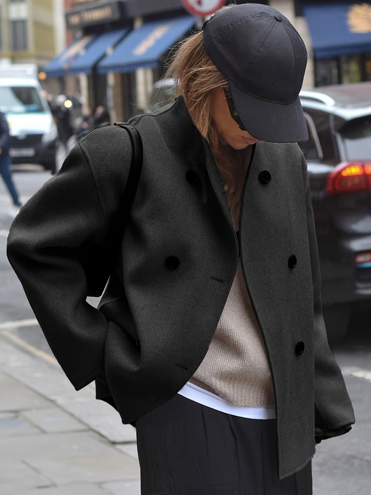 Katherine | Effortless Oversized Wool Pea Coat with Stand Collar
