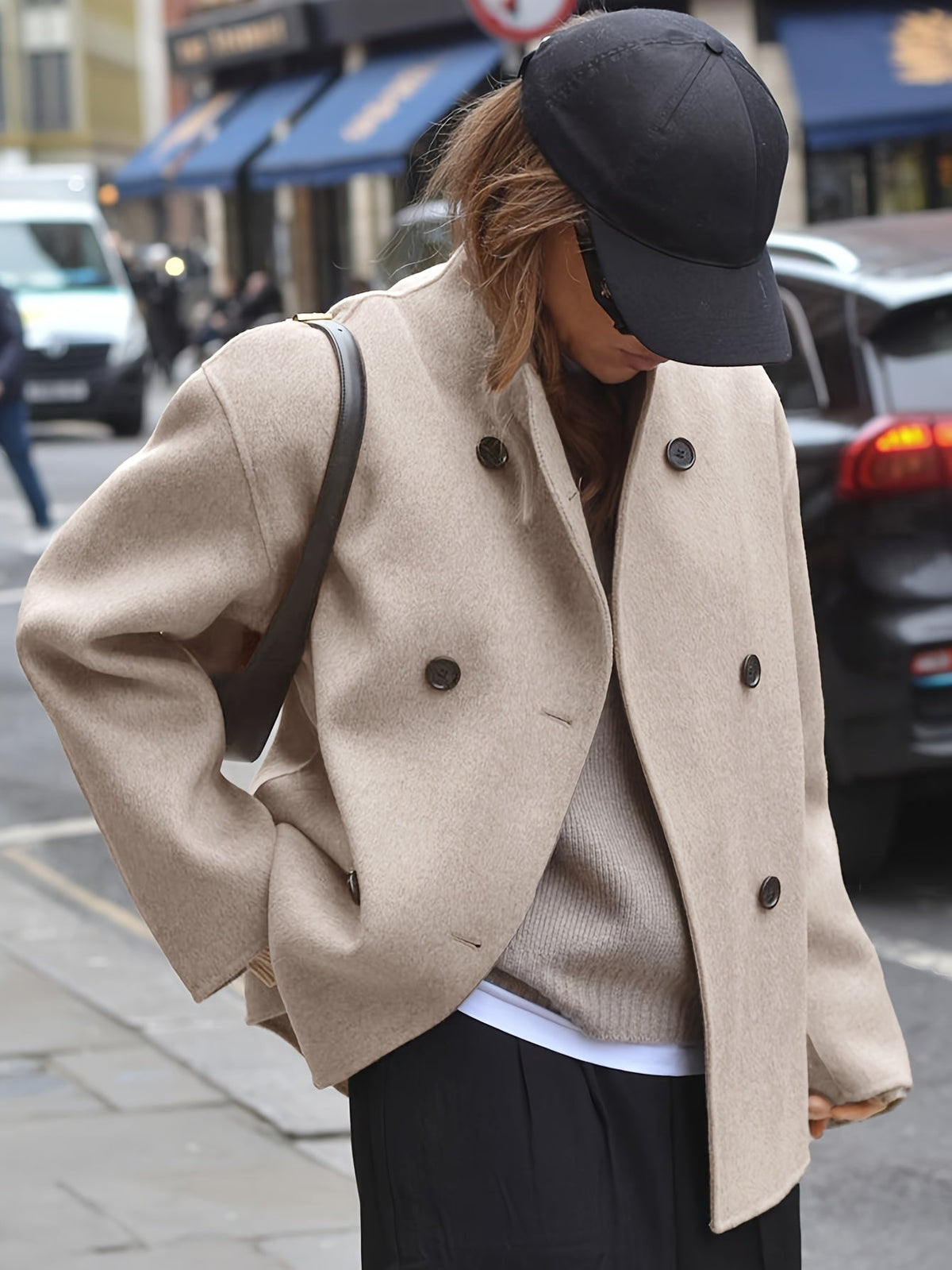 Katherine | Effortless Oversized Wool Pea Coat with Stand Collar