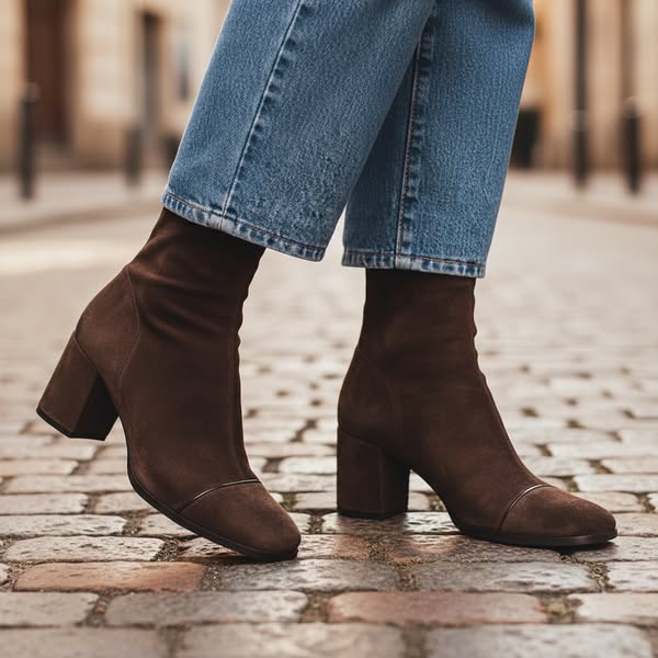 Lena | Women's Suede Heeled Ankle Boots - Square Toe Side Zip