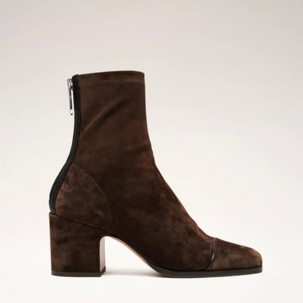 Lena | Women's Suede Heeled Ankle Boots - Square Toe Side Zip