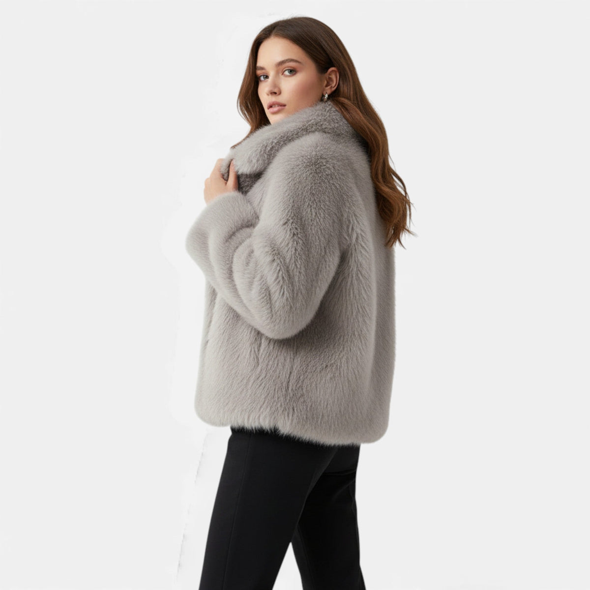 Luma | Women's Cropped Faux Fur Jacket - Wide Lapel Open Front