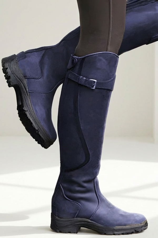Maeve | Women's Suede Winter Boots - Knee High Waterproof Buckle Strap