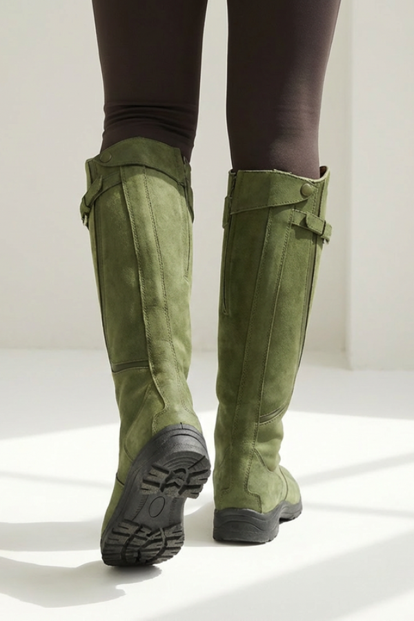 Maeve | Women's Suede Winter Boots - Knee High Waterproof Buckle Strap