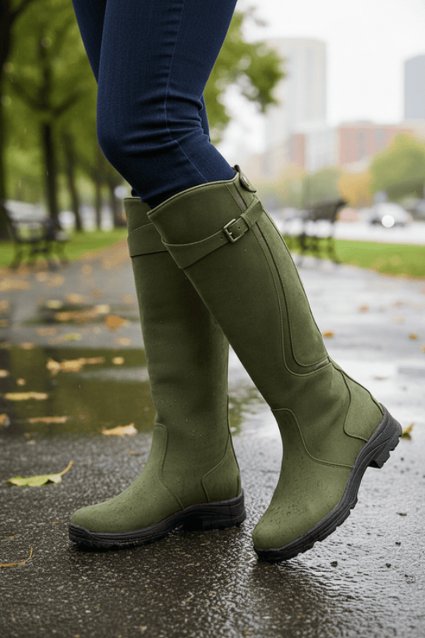 Maeve | Women's Suede Winter Boots - Knee High Waterproof Buckle Strap