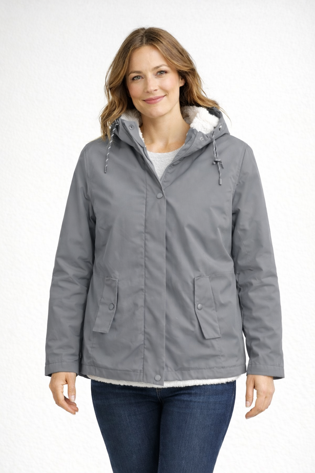 Mandy | Women's Fleece Lined Hooded Parka Jacket - Hip Length Snap Pockets
