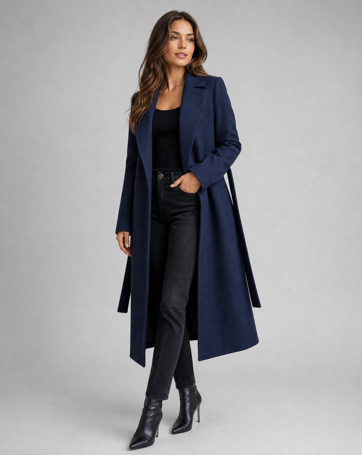 Margaret | Elegant Belted Wool Trench Coat with Notched Lapel