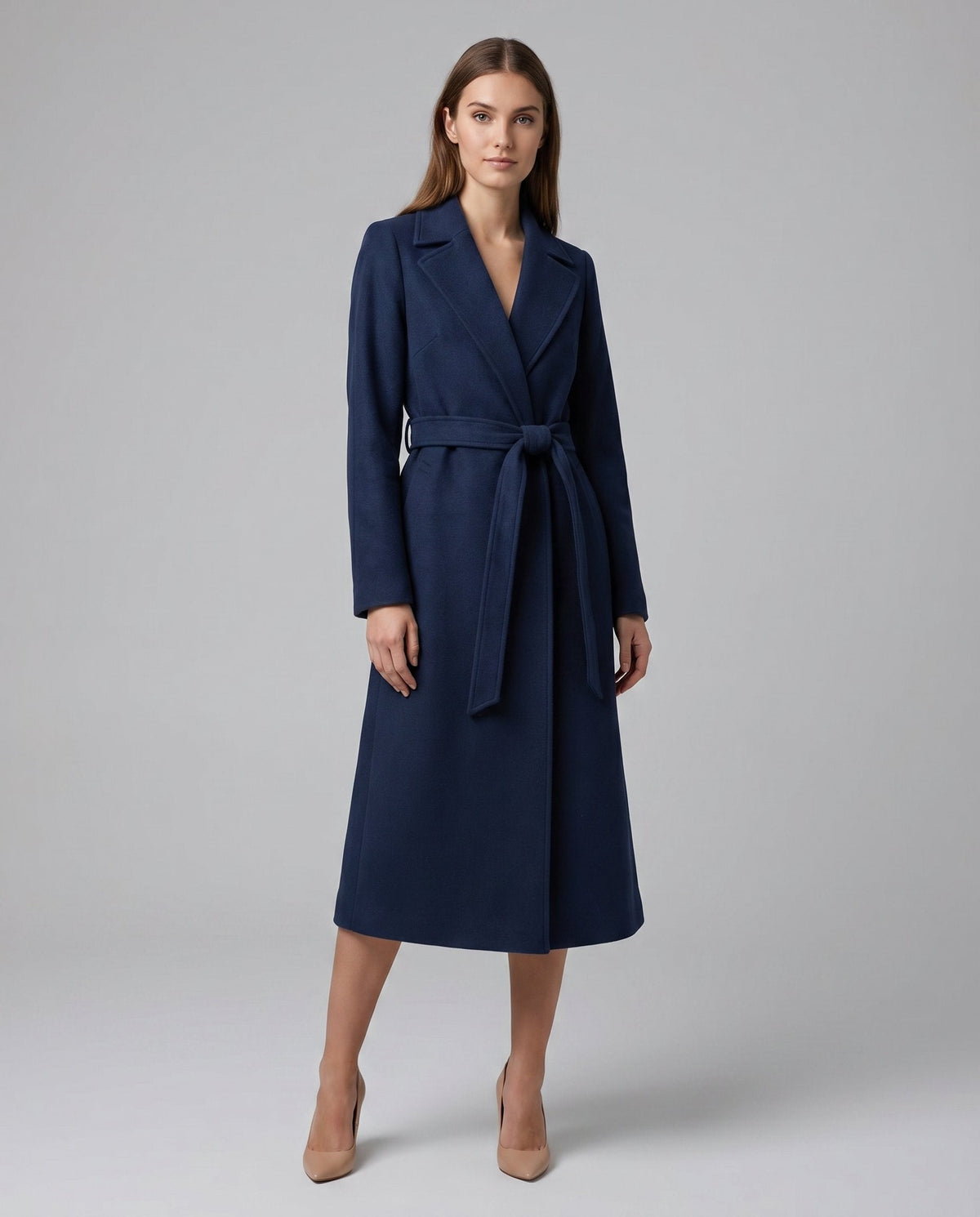 Margaret | Elegant Belted Wool Trench Coat with Notched Lapel