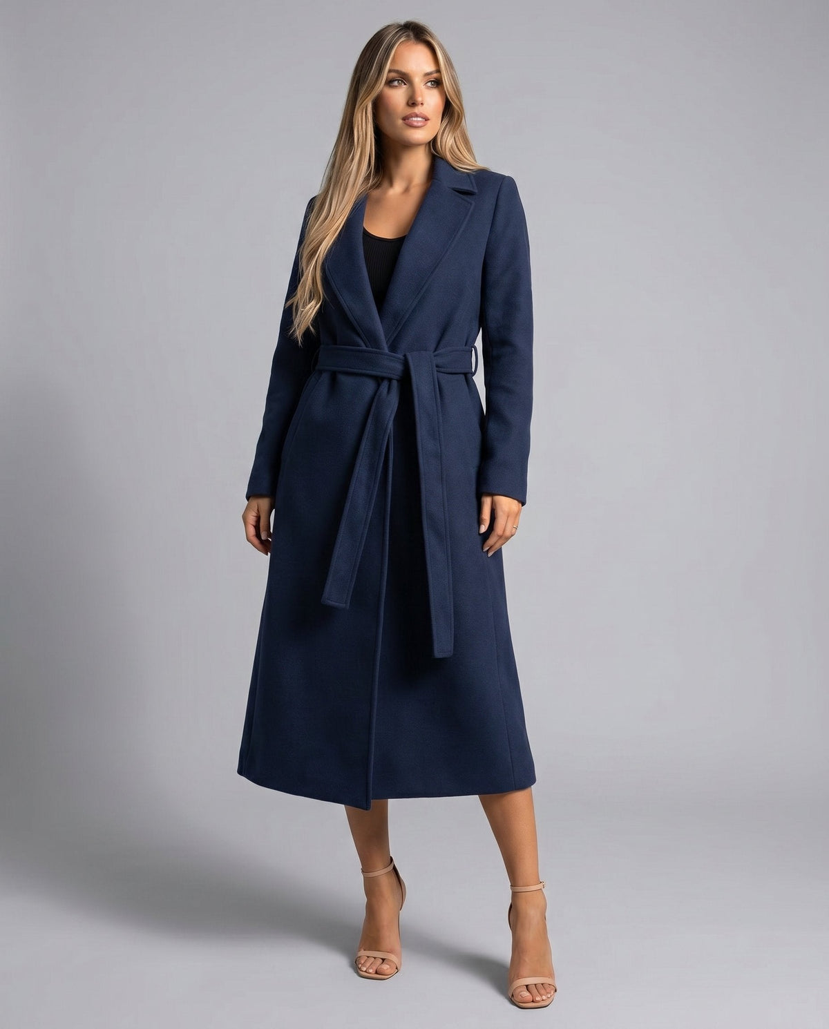 Margaret | Elegant Belted Wool Trench Coat with Notched Lapel
