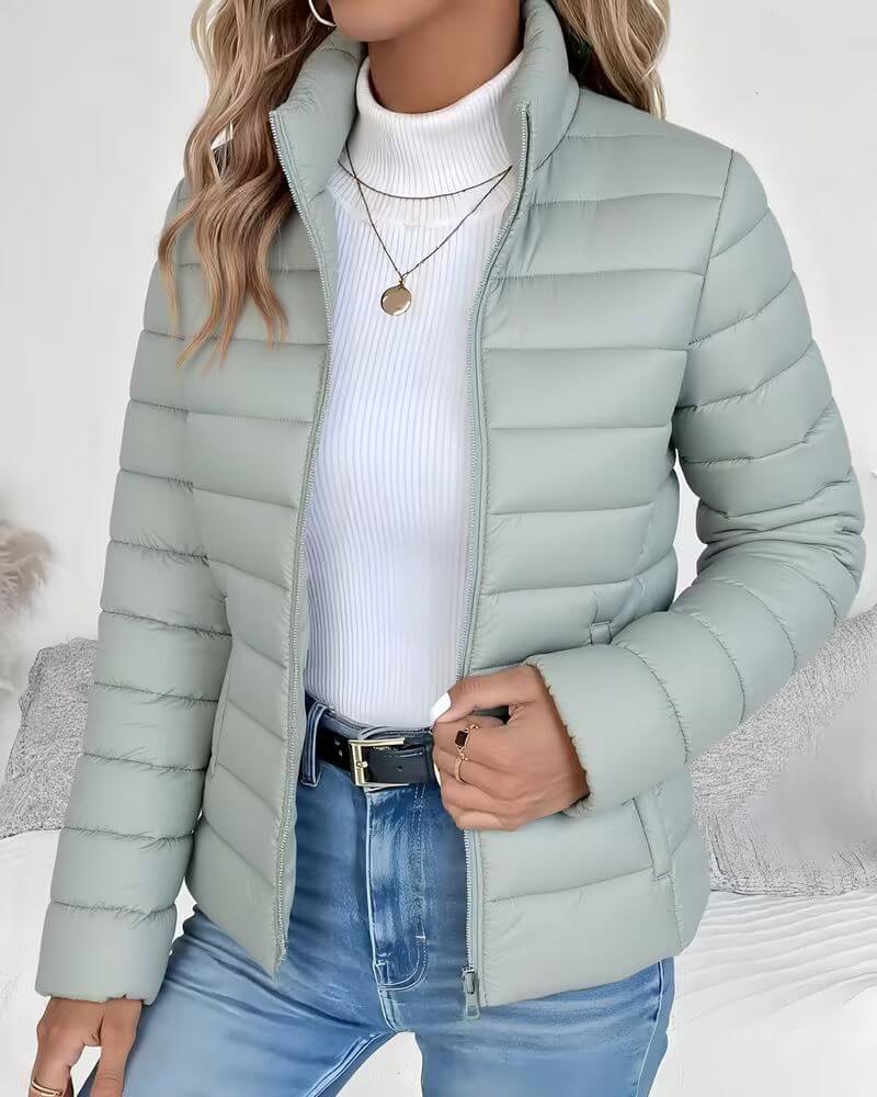 Marigold | Women's Puffer Jacket - Quilted Fitted Stand Collar