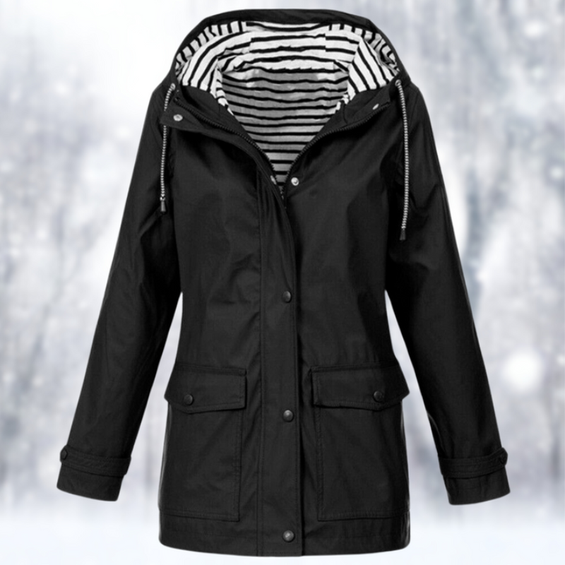 Mira | Women's Parka Rain Jacket - Hooded Zip Snap Waterproof