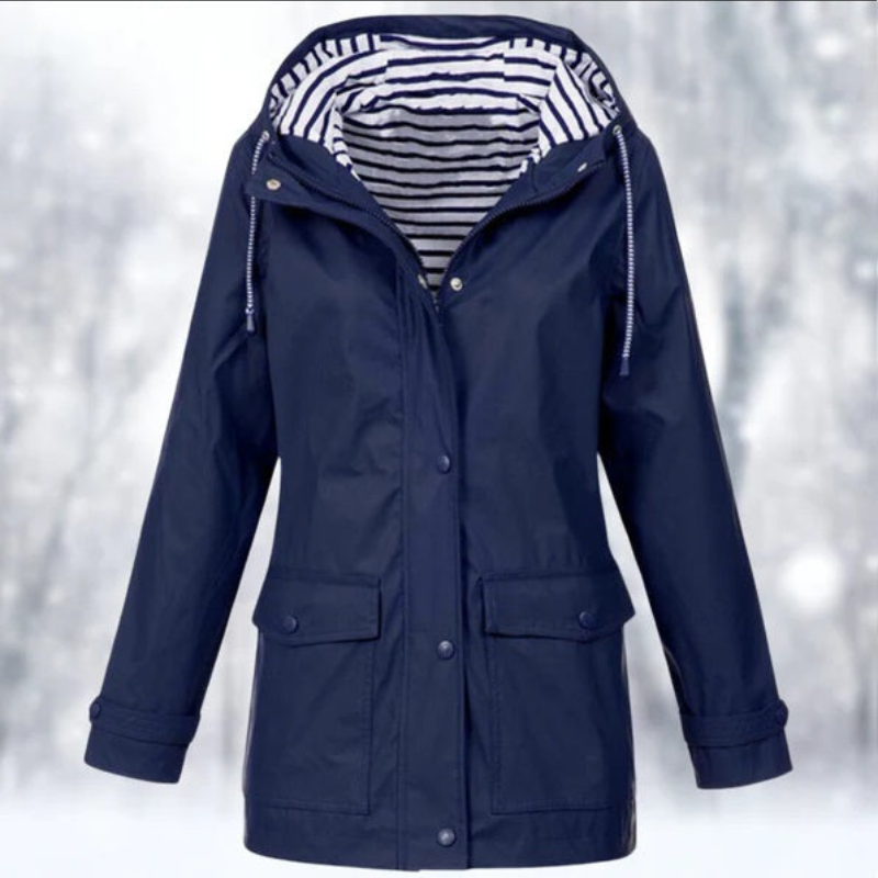 Mira | Women's Parka Rain Jacket - Hooded Zip Snap Waterproof