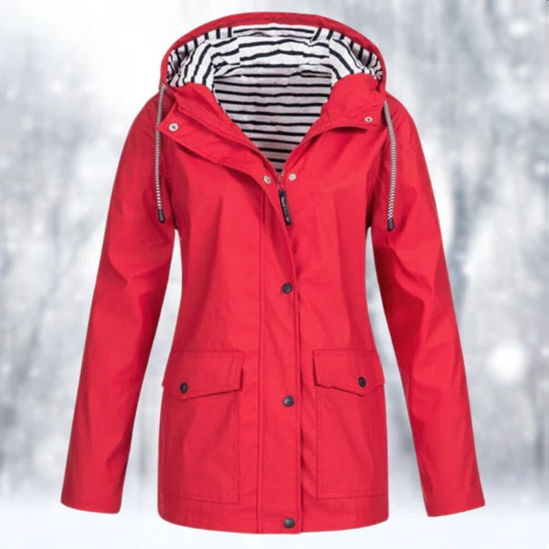 Mira | Women's Parka Rain Jacket - Hooded Zip Snap Waterproof