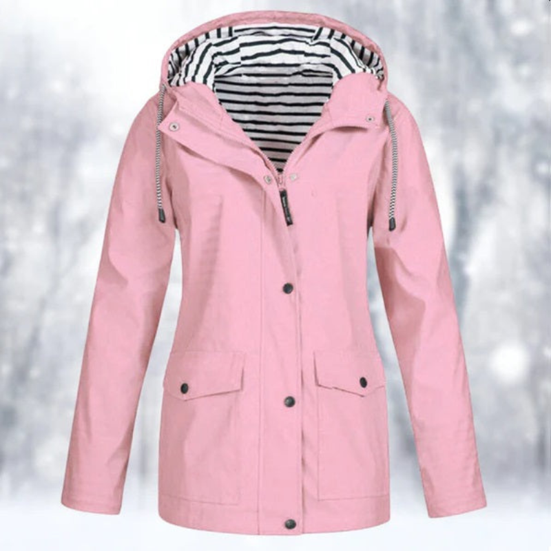 Mira | Women's Parka Rain Jacket - Hooded Zip Snap Waterproof