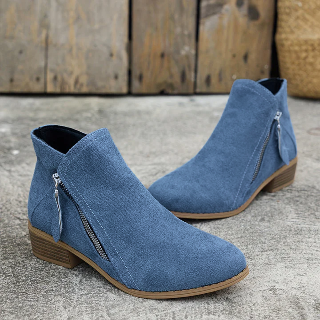 Nell | Women's Suede Ankle Boots - Pointed Toe Zip Heel