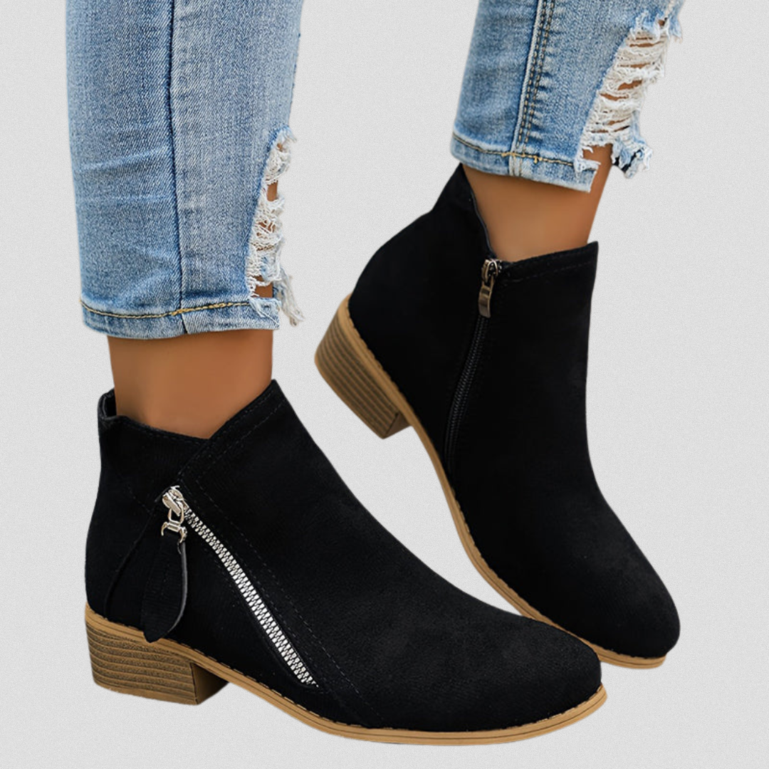 Nell | Women's Suede Ankle Boots - Pointed Toe Zip Heel