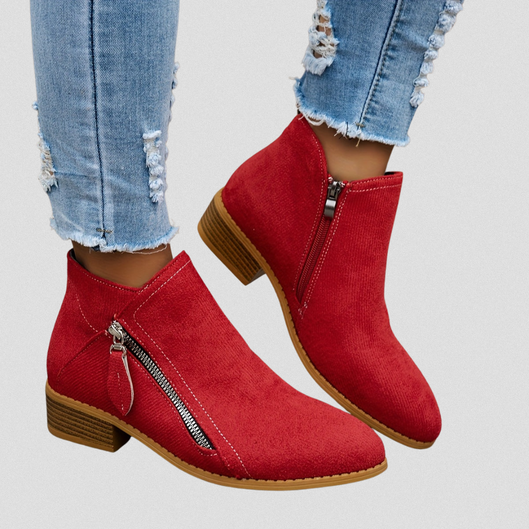 Nell | Women's Suede Ankle Boots - Pointed Toe Zip Heel