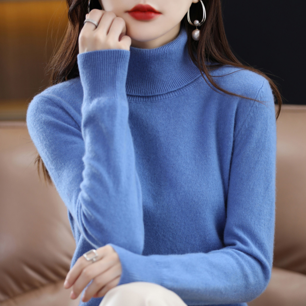 Nella | Slim Cashmere Turtleneck Sweater with Ribbed Cuffs