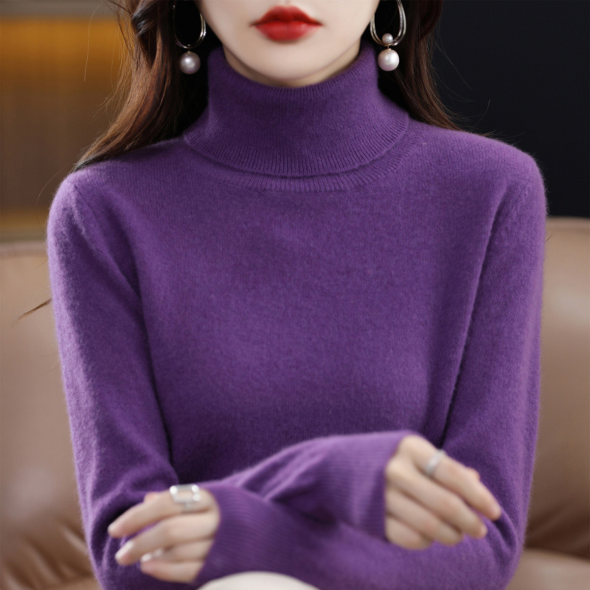 Nella | Slim Cashmere Turtleneck Sweater with Ribbed Cuffs