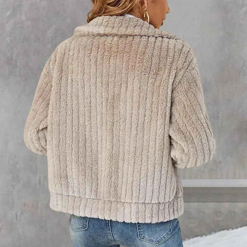 Nyla | Women's Relaxed Ribbed Fleece Jacket - Notch Collar Zip